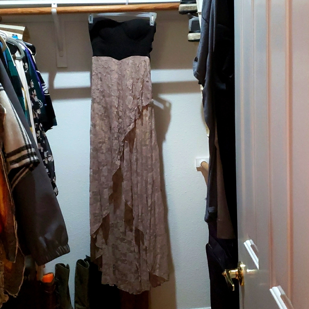 Strapless and lace skirt high low cocktail dress